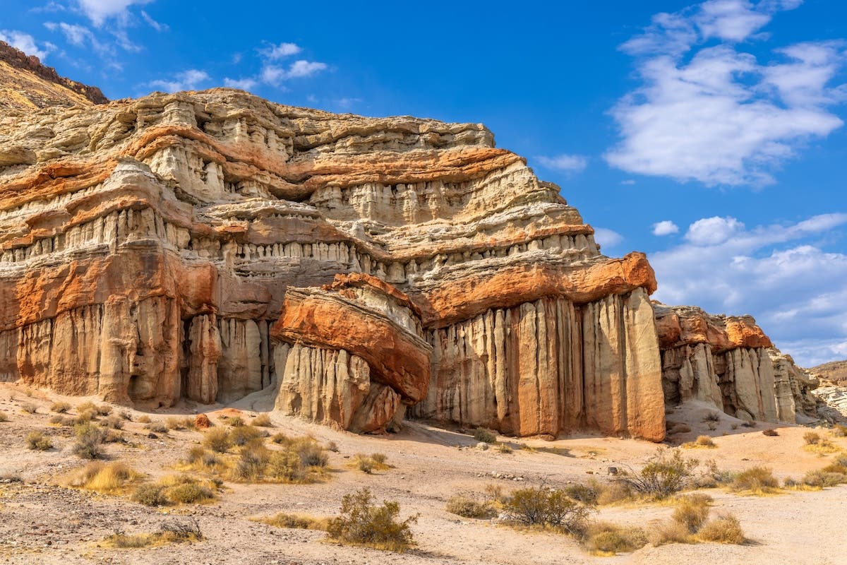 This is a photo of eroded rock formations in Red Rock Canyon along Highway 395 in California.