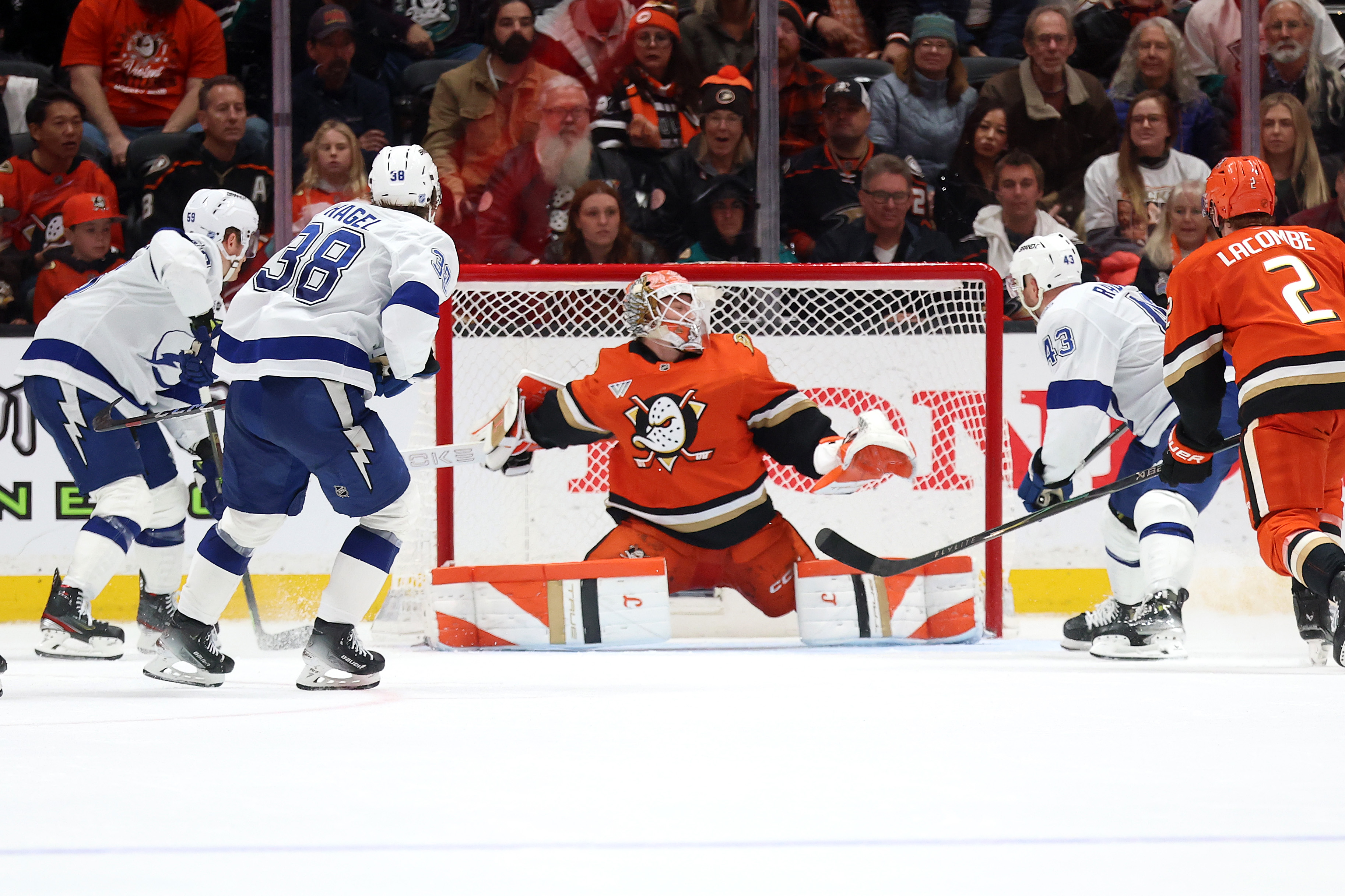 The Tampa Bay Lightning’s Darren Raddysh (43) scores the game-winning...