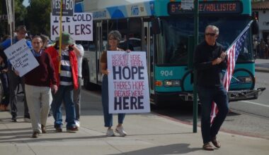 Community members protesting ICE and the Trump Administration on Upper State Street in Santa Barbara on January 24, 2026 (Photo: Lauren Hanson)