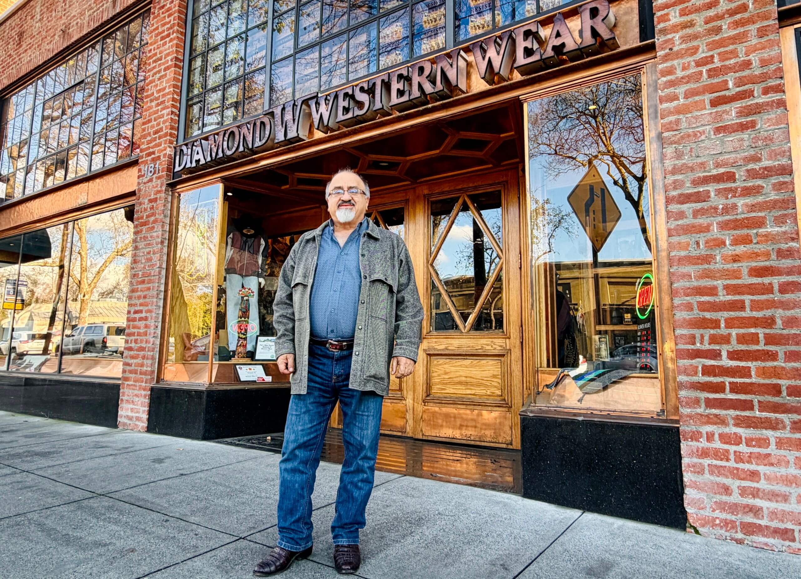 David Halimi outside his Western wear store in Chico, California.