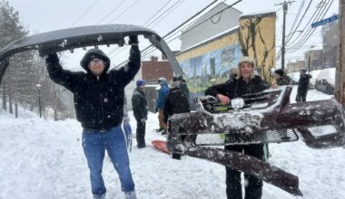 Oakland Snow Day: Students ski, sled down snowy streets