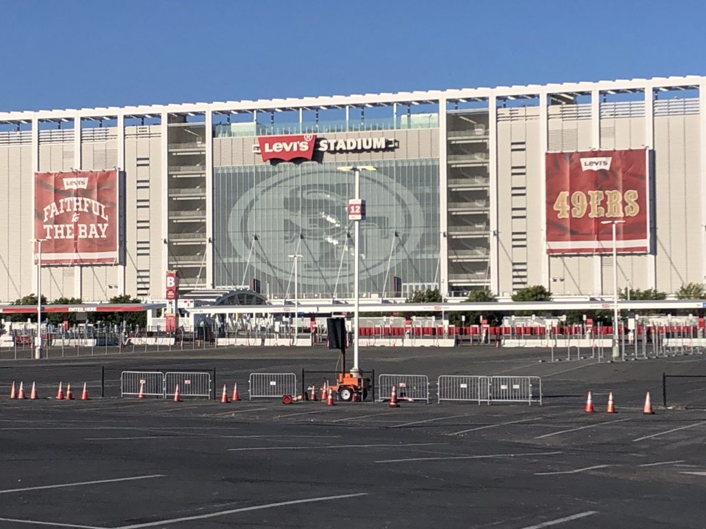 The parking lot and exterior of Levi's Stadium in Santa Clara, California