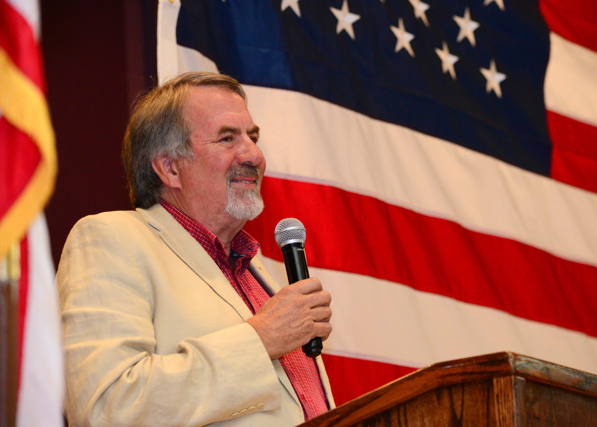 Rep. Doug LaMalfa smiles as he hosts a town hall...