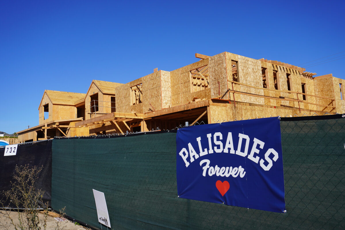 Reconstruction work in the Palisades during late fall. January 2026