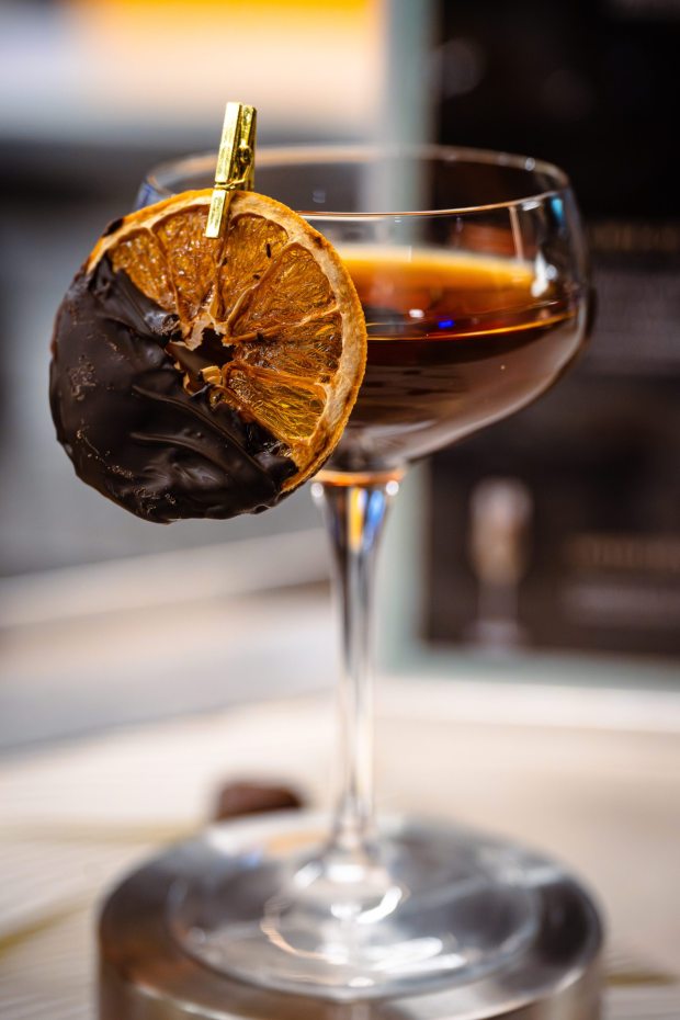 The Chocolate & Orange Manhattan cocktail will be served at Crypto.com Arena in Los Angeles during the 68th Grammy Awards. (Photo by Ariel Goldberg, Crypto.com Arena)