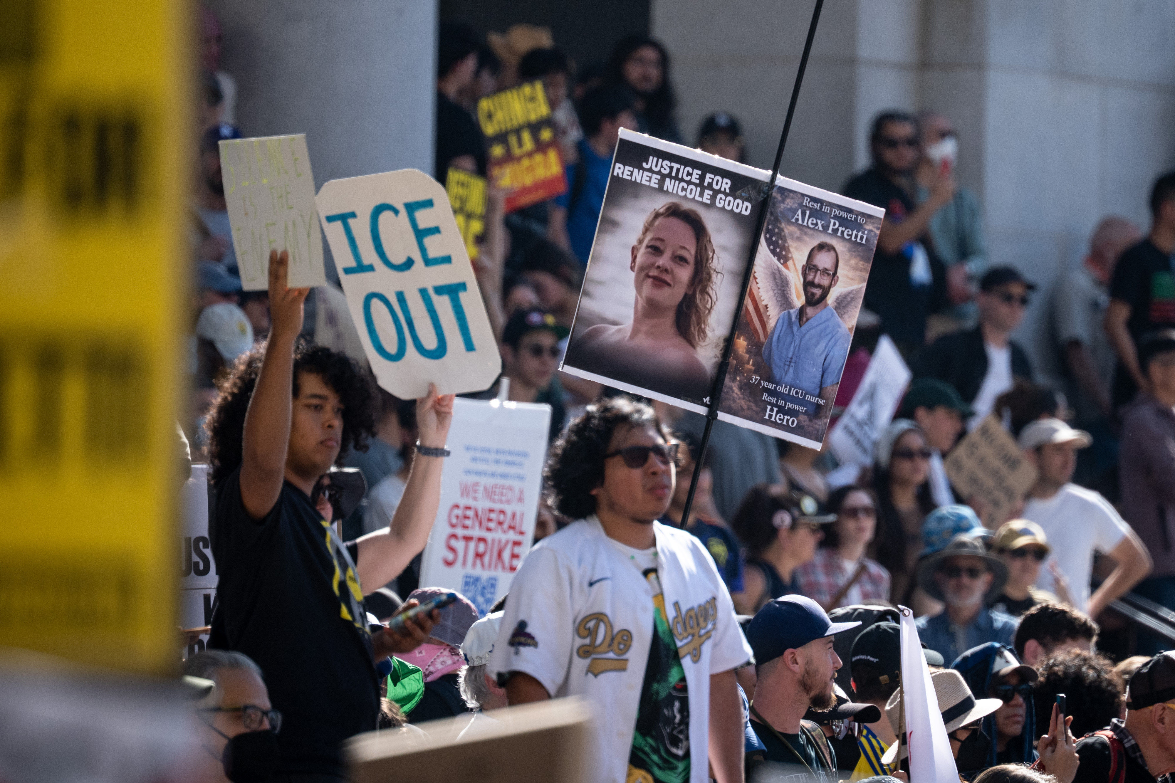 Thousands gathered outside of Los Angeles City Hall to protest...