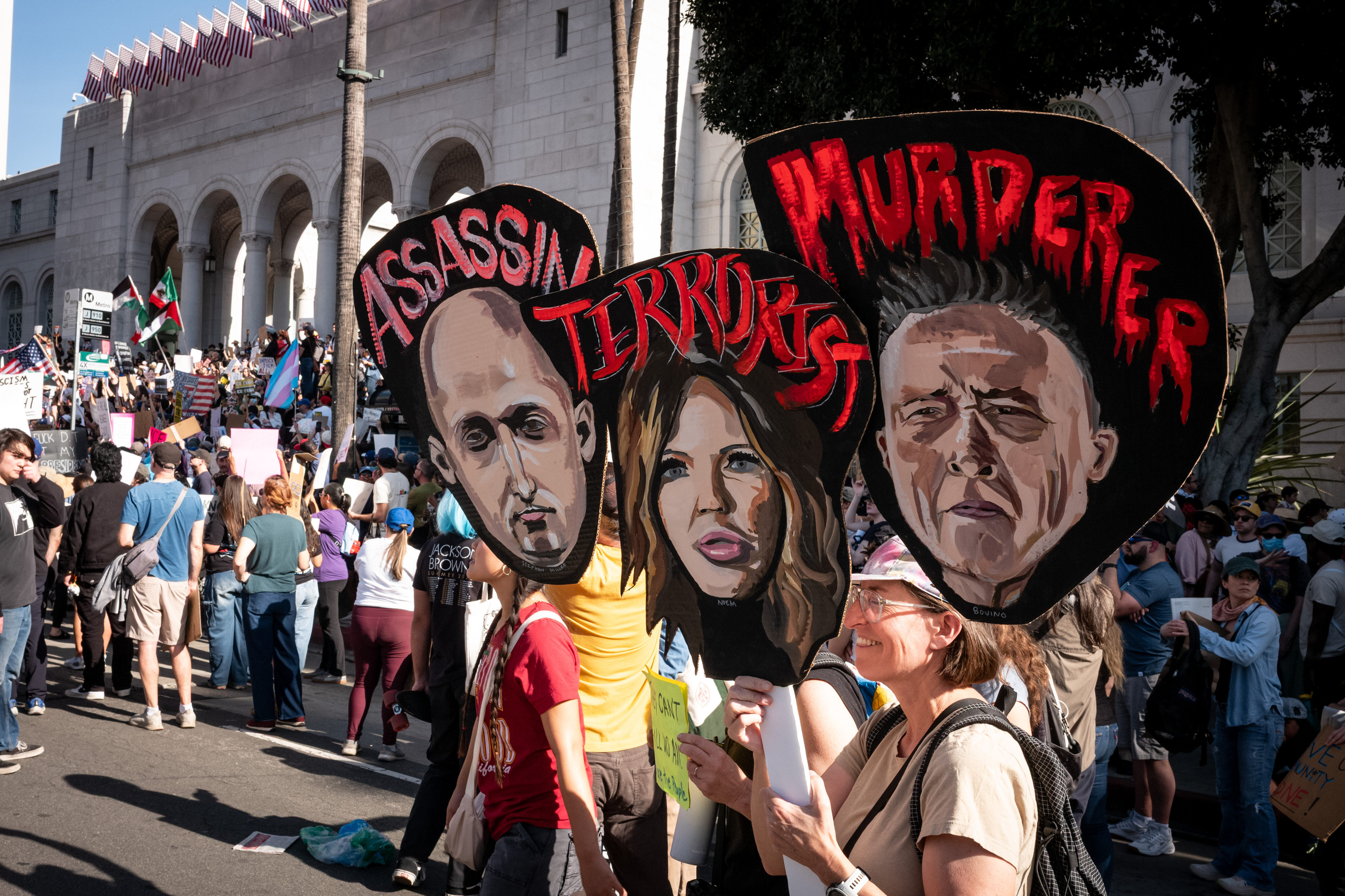 Thousands gathered outside of Los Angeles City Hall to protest...
