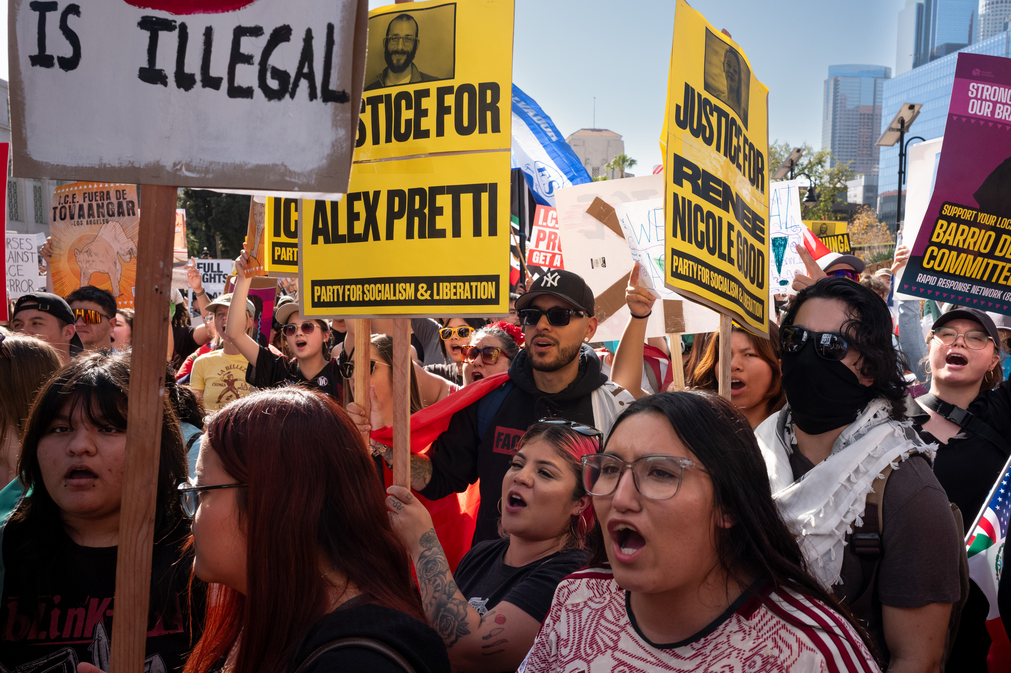 Thousands gathered outside of Los Angeles City Hall to protest...