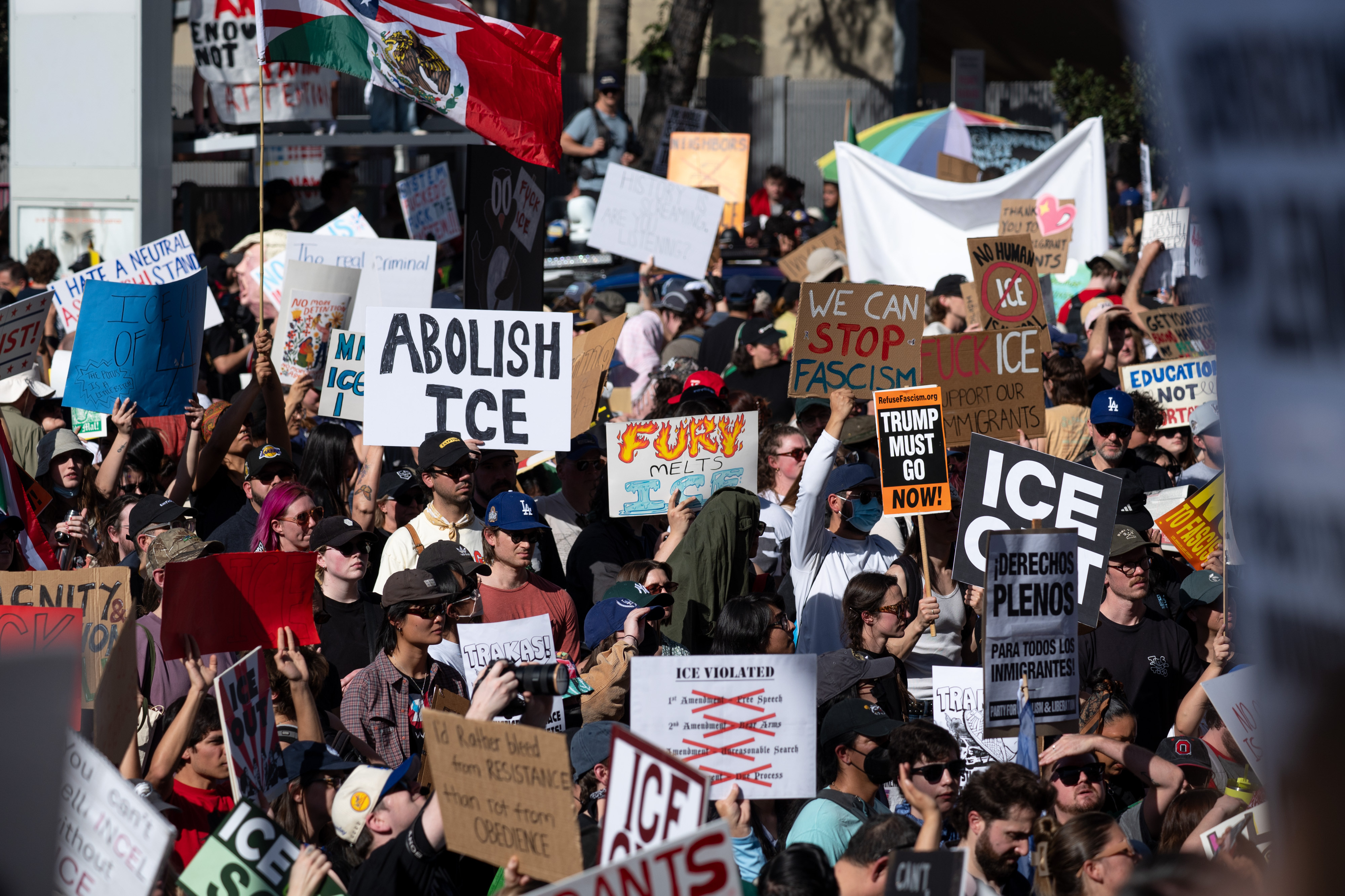 Thousands gathered outside of Los Angeles City Hall to protest...
