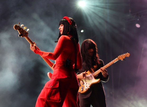 Bassist Laura Lee Ochoa, left, and guitarist Mark Speer of the band Khruangbin during the Coachella Valley Music and Arts Festival at Empire Polo Club in Indio, California, on April 14, 2024) will perform at the Hollywood Bowl on Saturday, Aug. 10 and Sunday, Aug. 11. (Photo by Amy Sussman, Getty Images)