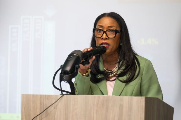 Now-former LAHSA CEO, Dr. Va Lecia Adams Kellum speaks during a press conference announcing the results of the 2025 Greater Los Angeles Homeless Count in Los Angeles on Monday, July 14, 2025. (Photo by Drew A. Kelley, Press-Telegram/SCNG)