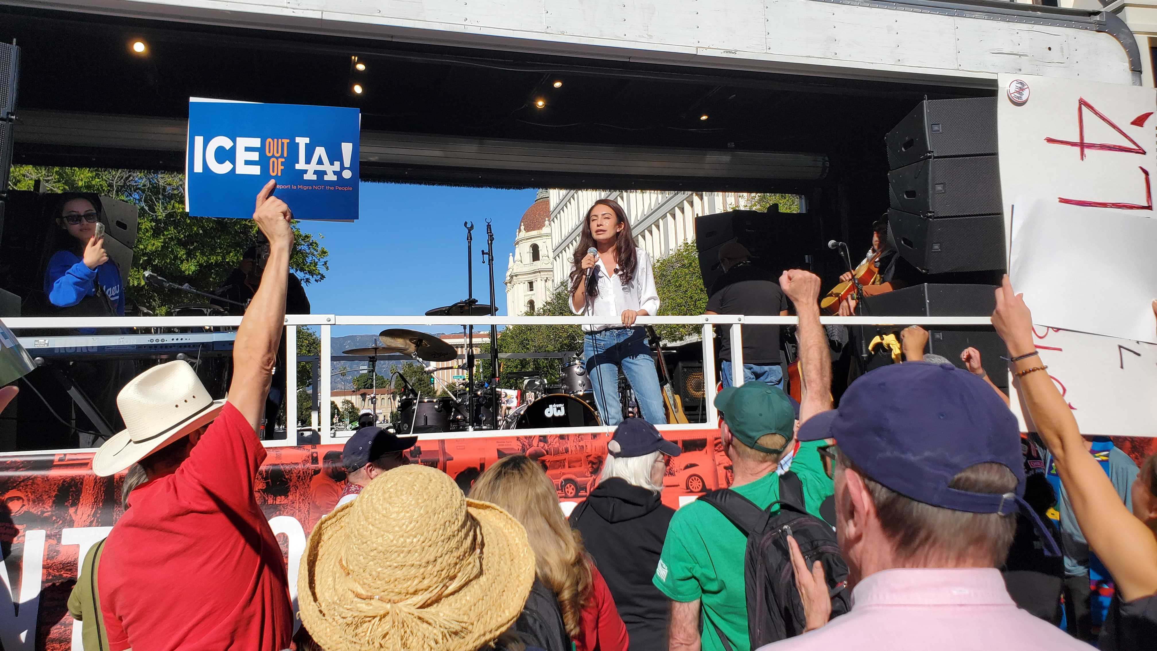 State Sen. Sen. Sasha Renee Perez tells the crowd in...