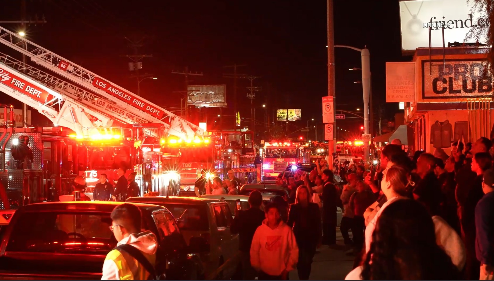 Los Angeles firefighters battle a major emergency fire on Tuesday,...