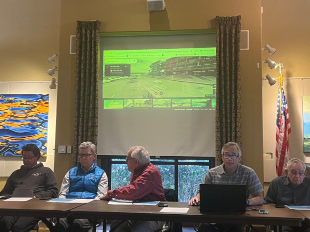 La Jolla Traffic & Transportation Board members review a presentation from the La Jolla Cove Hotel & Suites about a proposed temporary valet parking zone during the hotel's extensive renovations. (Noah Lyons)