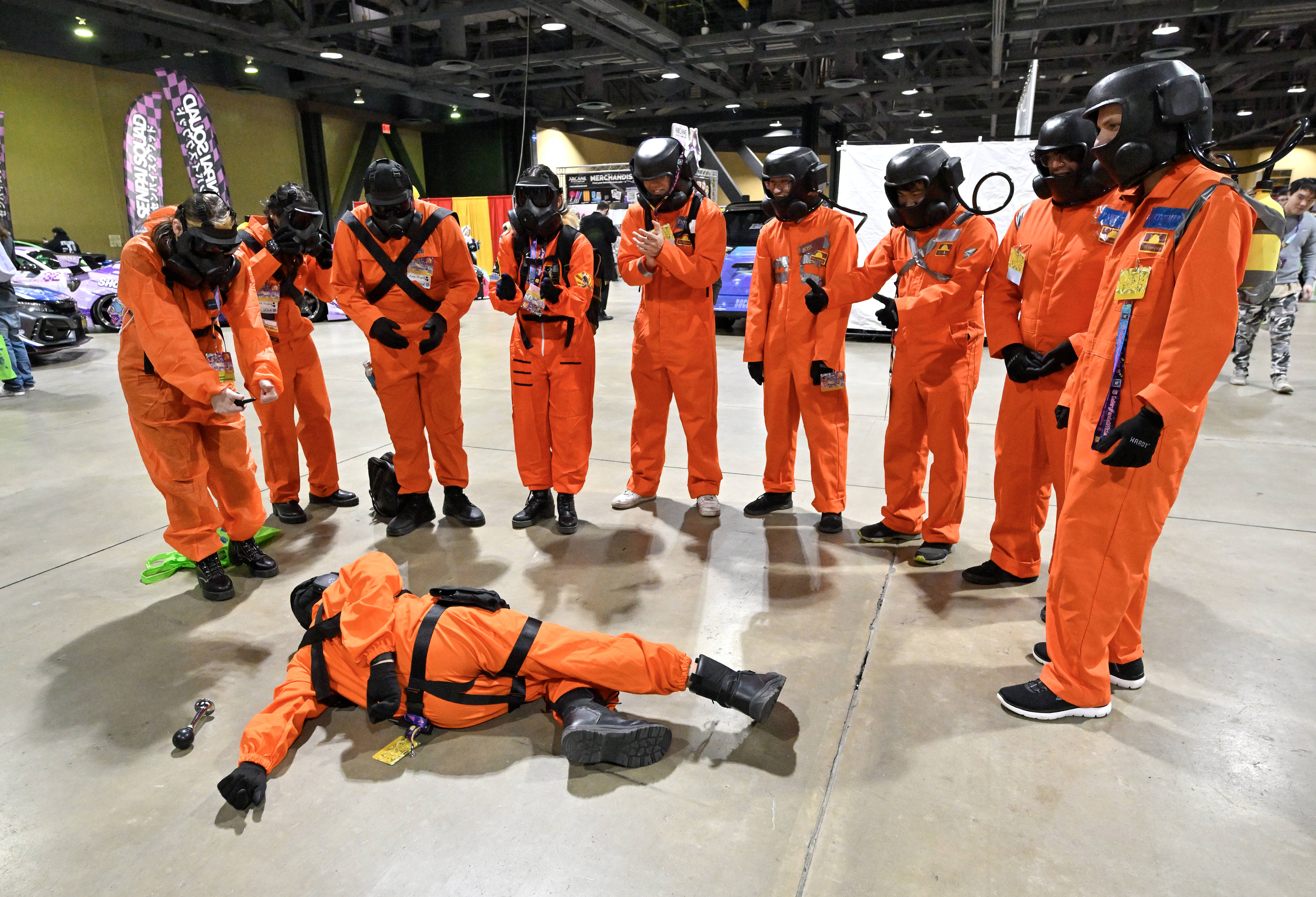 Cosplayers dressed as characters from the video game Lethal Company...