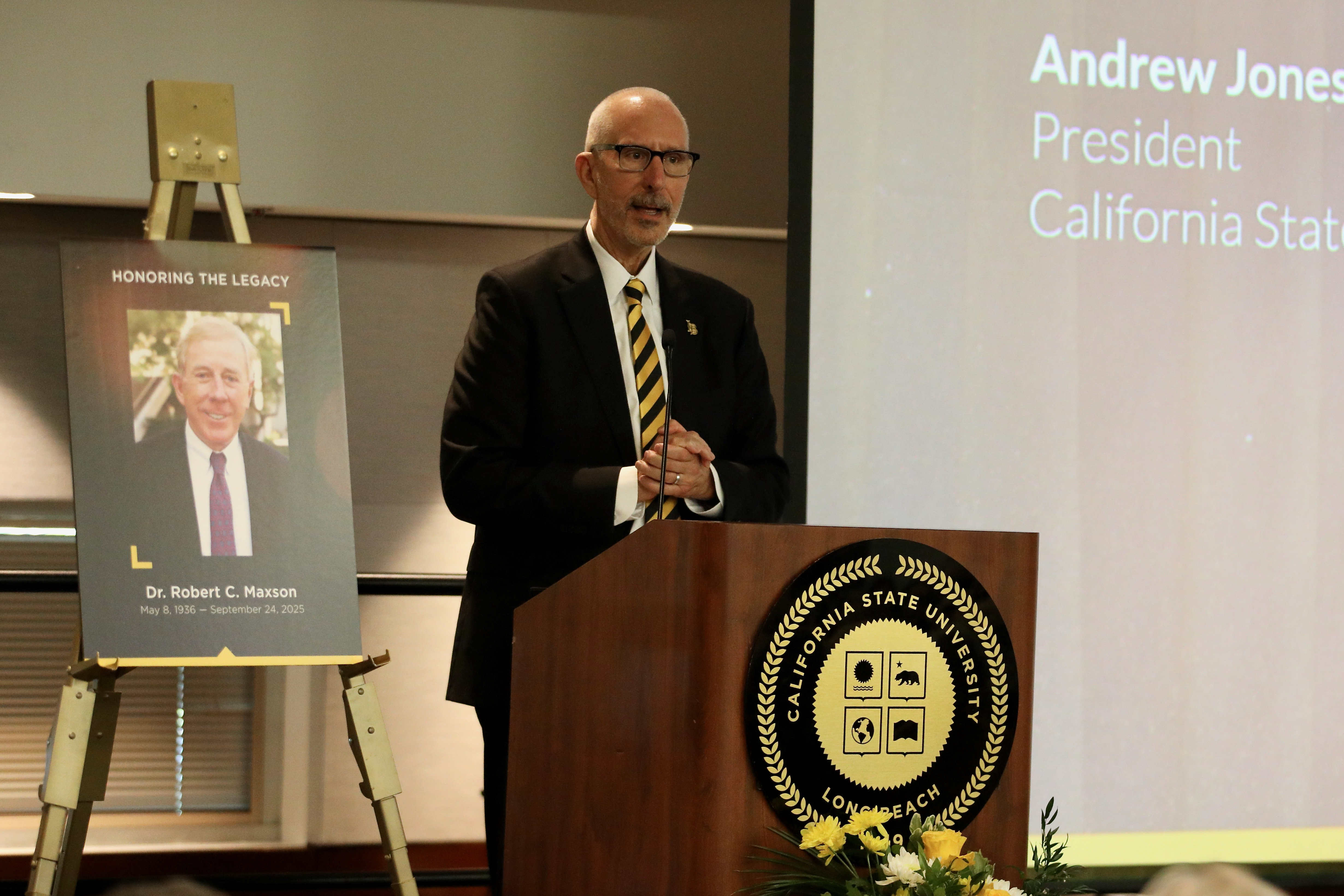 Current Cal State University President Andrew Jones honors Dr. Robert...