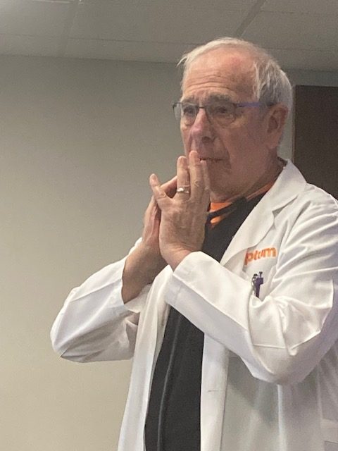 Dr. Marvin Zamost tearfully thanks his patients who attended the...