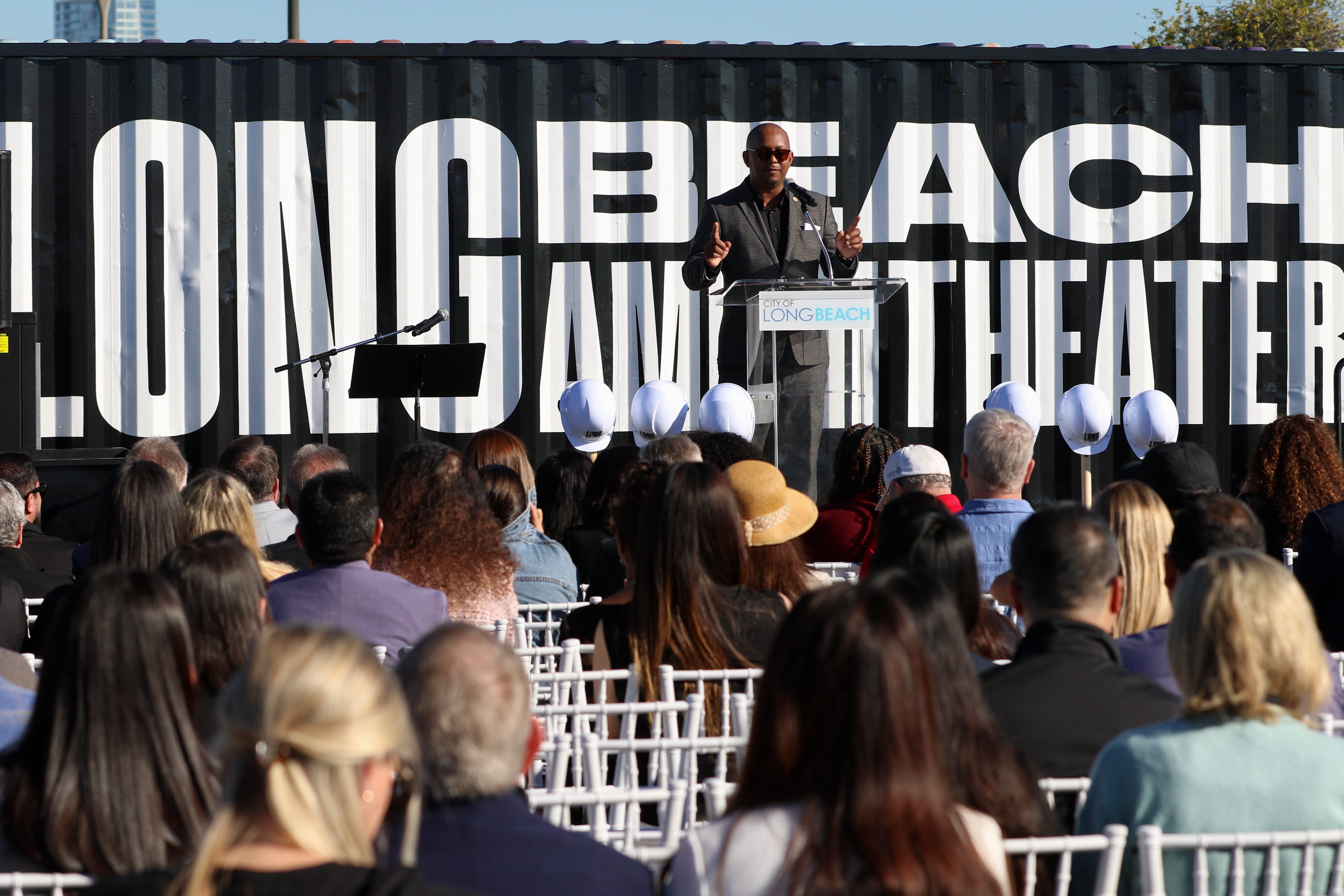 Mayor Rex Richardson speaks during a groundbreaking ceremony for the...