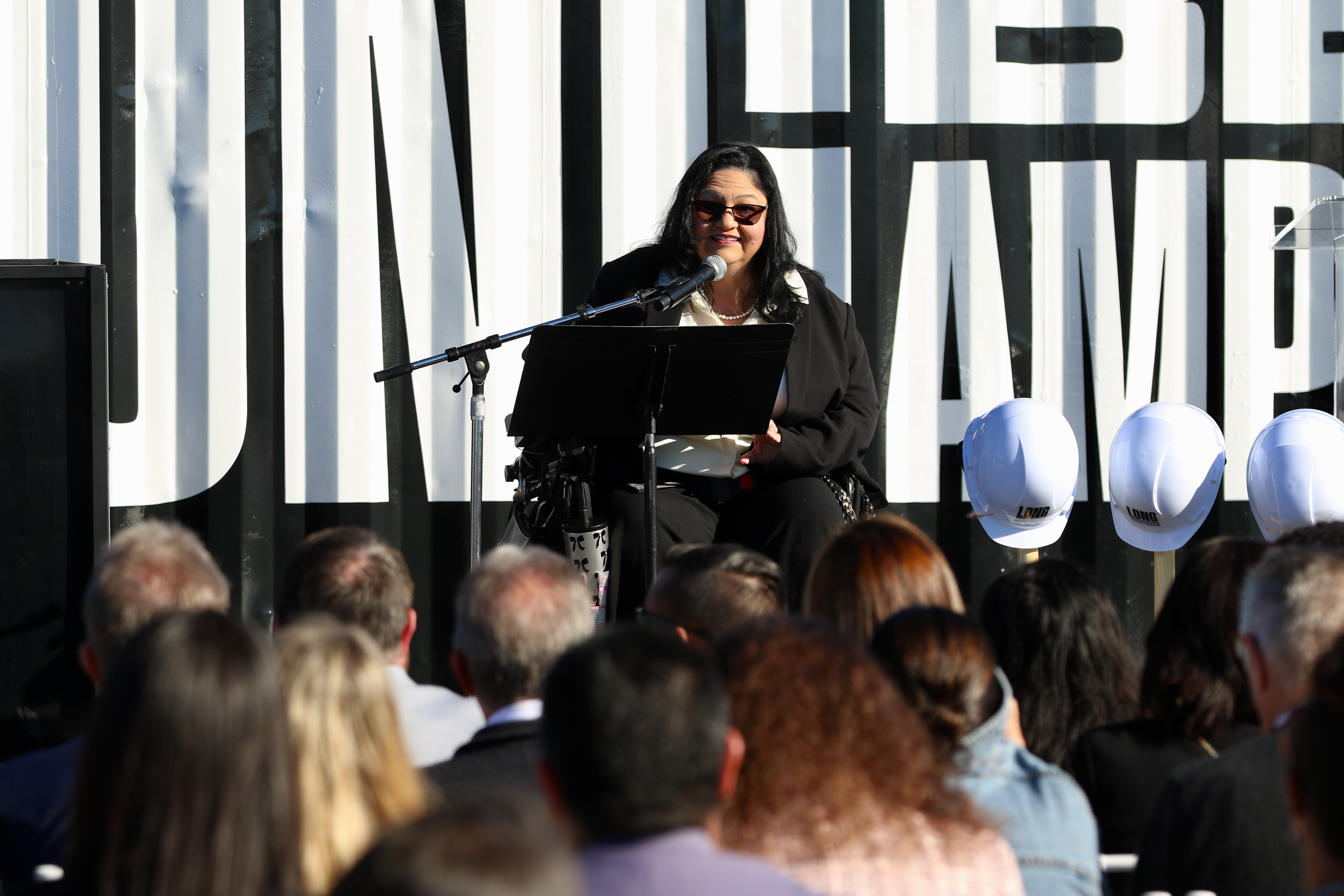 First District Mary Zendejas delivers remarks at a groundbreaking ceremony...