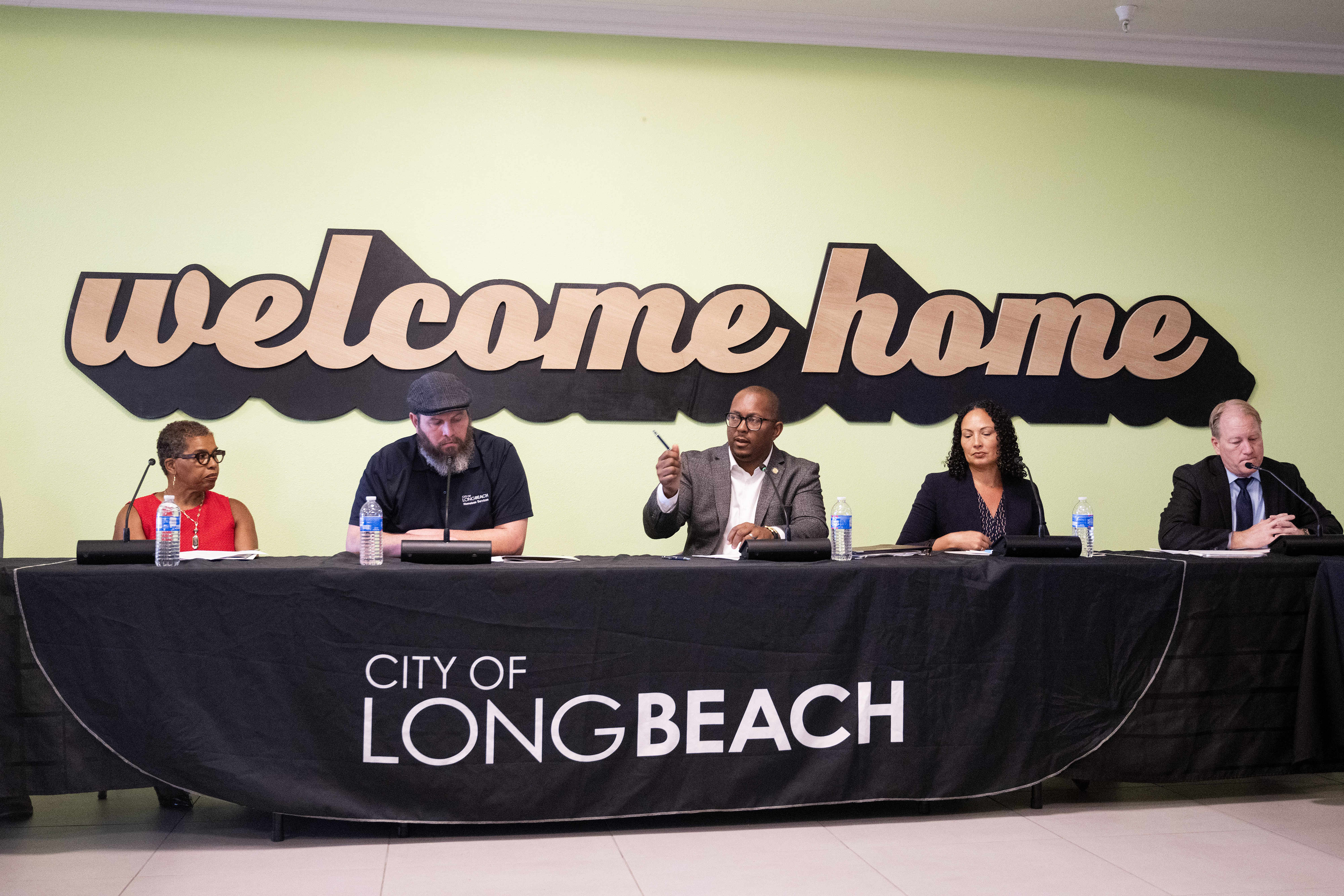 Mayor Rex Richardson, center, takes questions following a roundtable discussion...