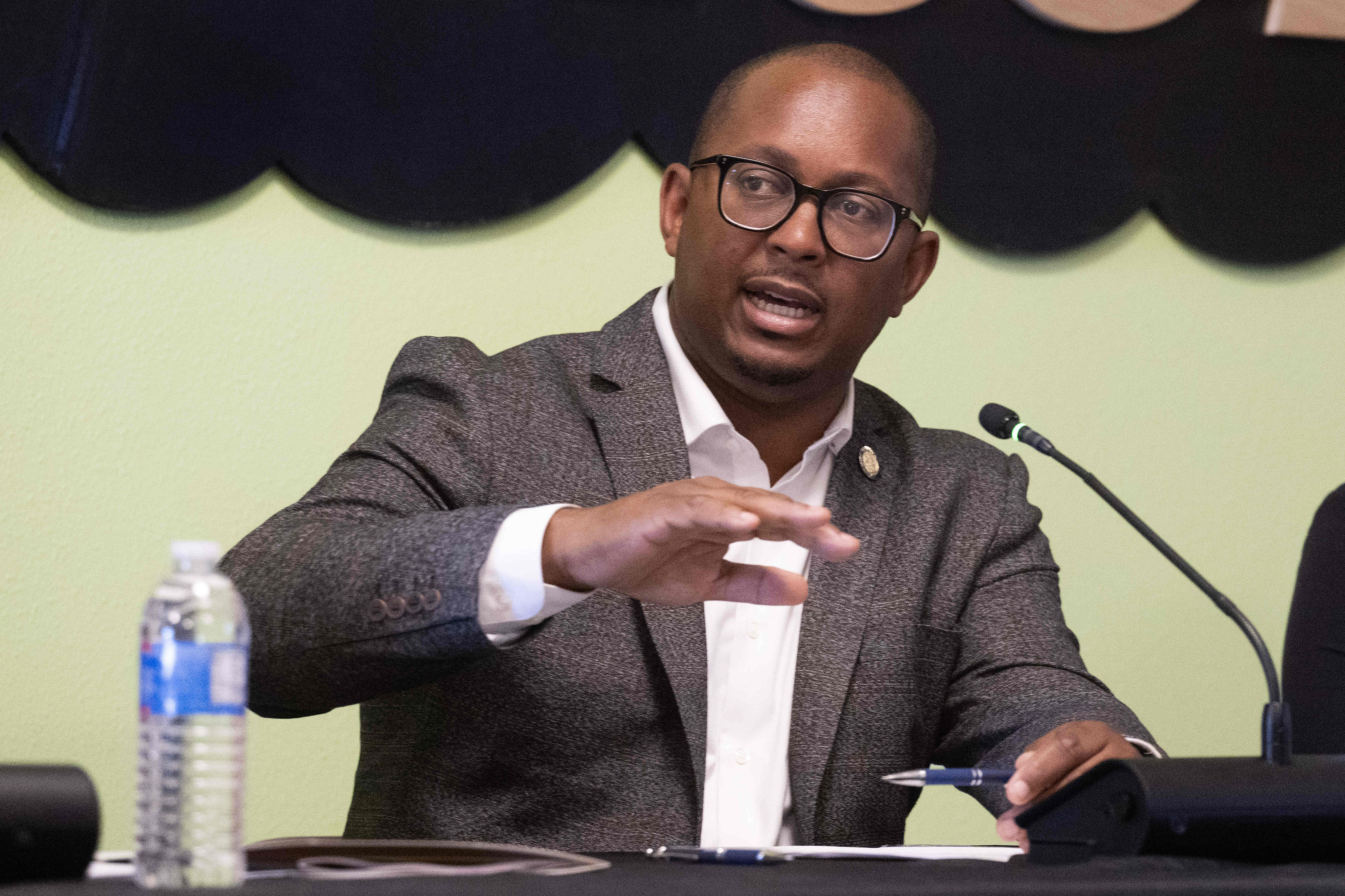 Mayor Rex Richardson speaks during a roundtable discussion on the...