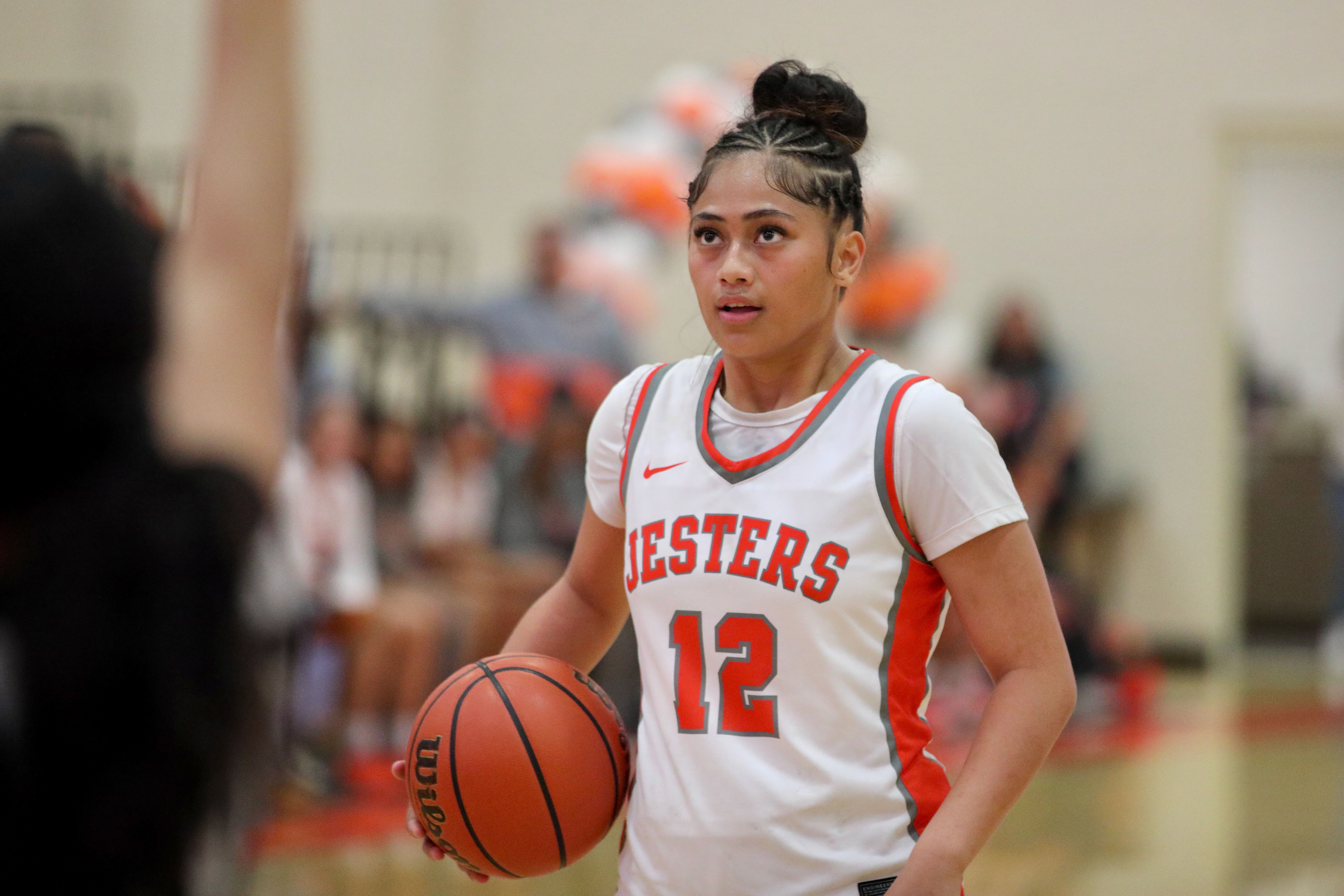 St. Joseph junior point guard Tailele Wily-Ava visits the free...