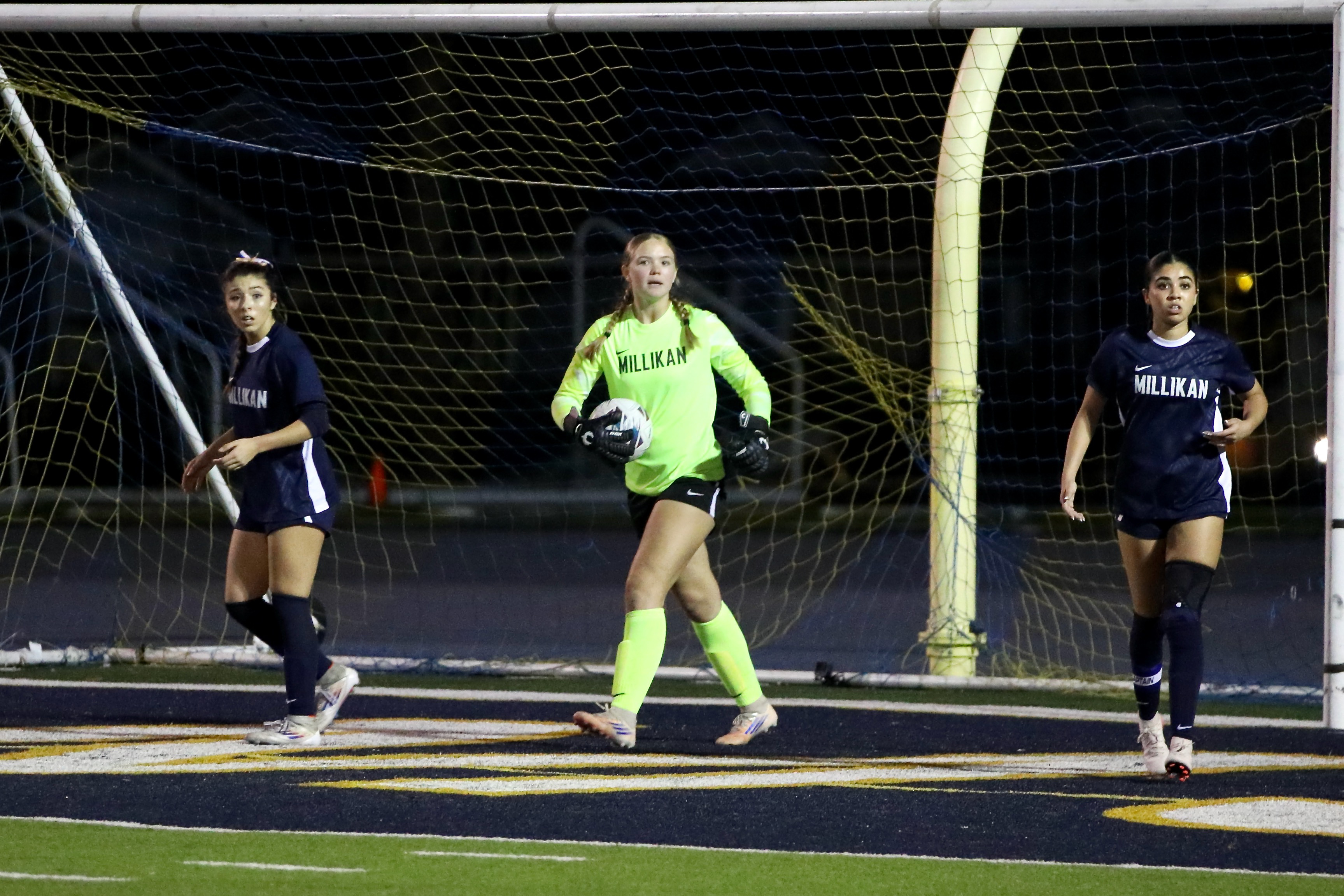Millikan junior goalkeeper Samantha Ortiz records a clean sheet in...