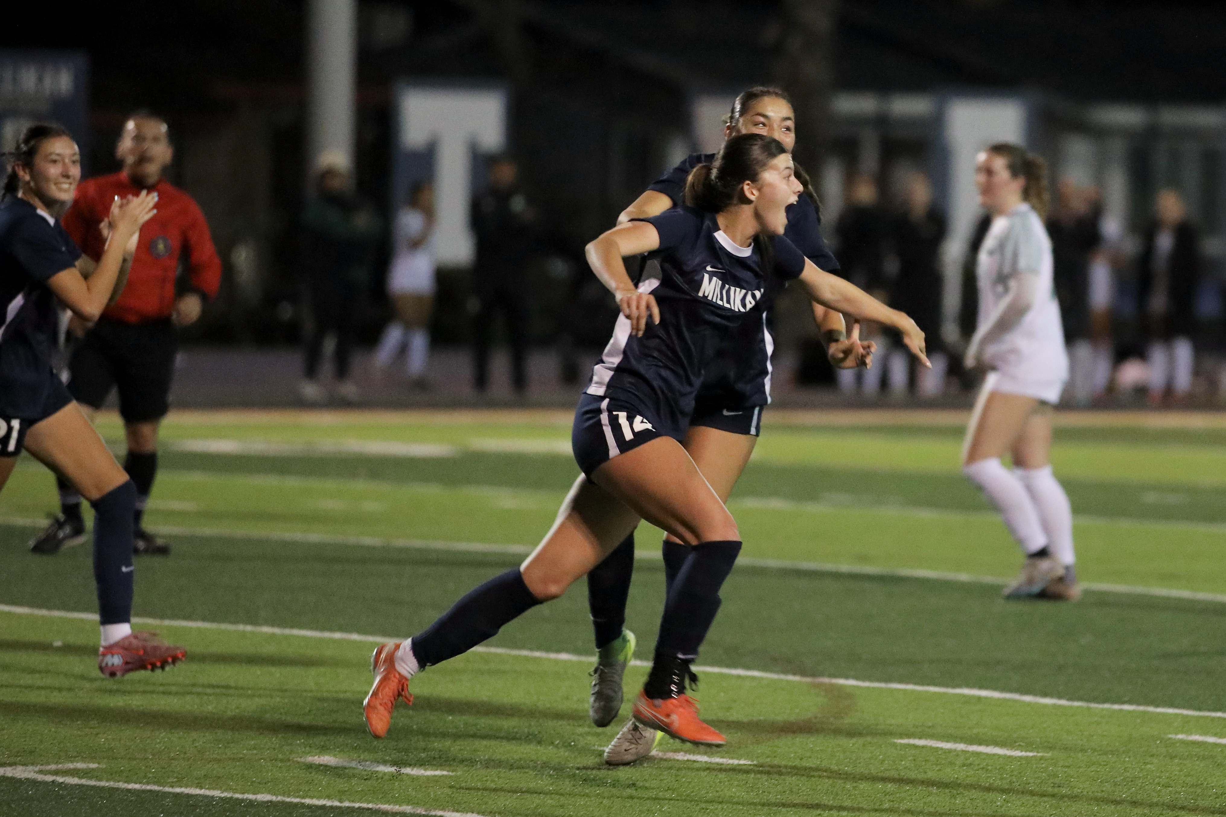 Millikan’s Caoimhe Tighe celebrates after scoring in the first half...