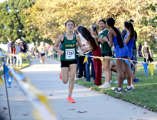 Long Beach Poly's Sienna Young races in sixth in the Moore League cross country meet in Long Beach, CA, on Wednesday, Sept. 24, 2025. (Photo by Tracey Roman, Contributing Photographer)