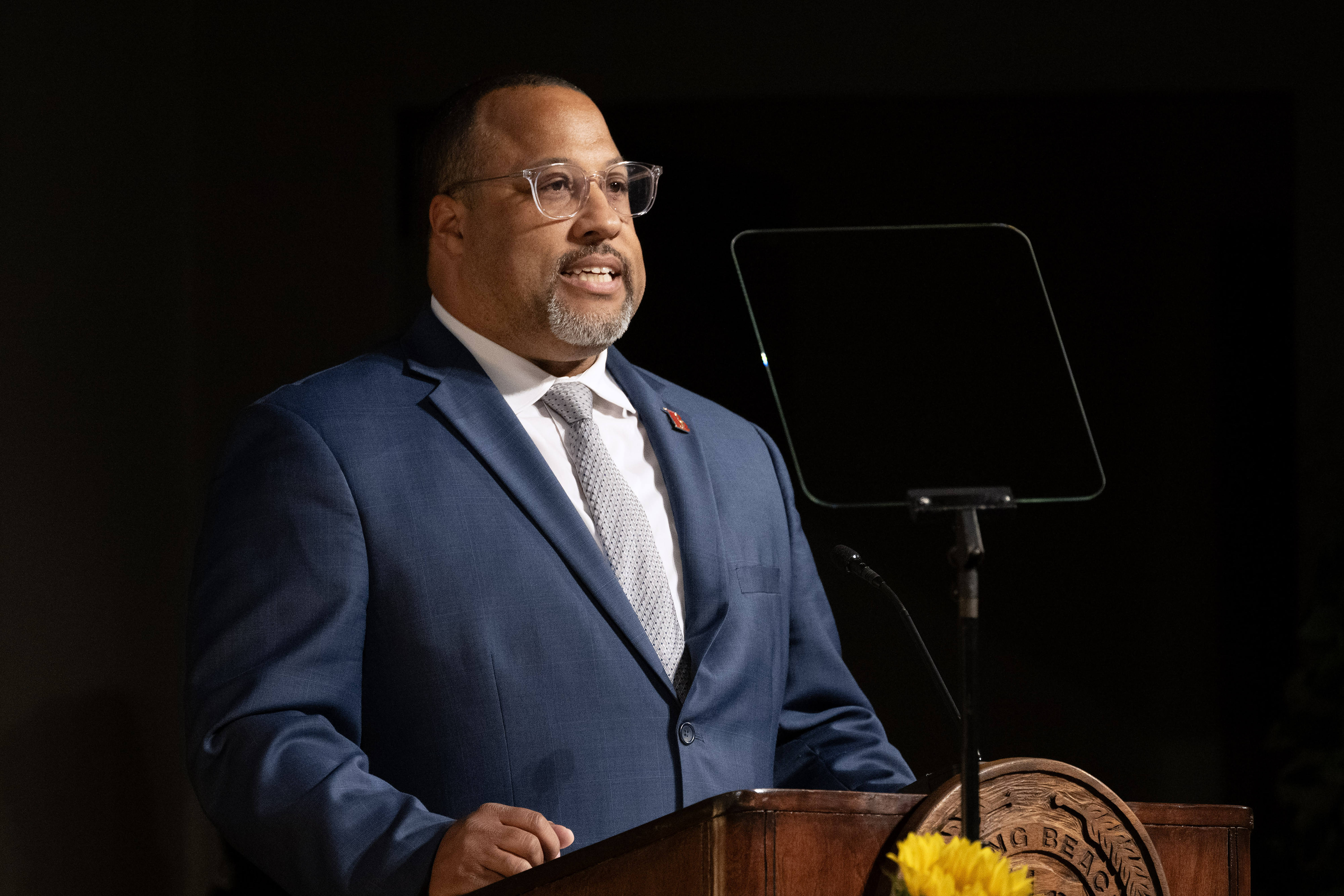 District Board of Trustees President Uduak-Joe Ntuk speaks during LBCCâs...