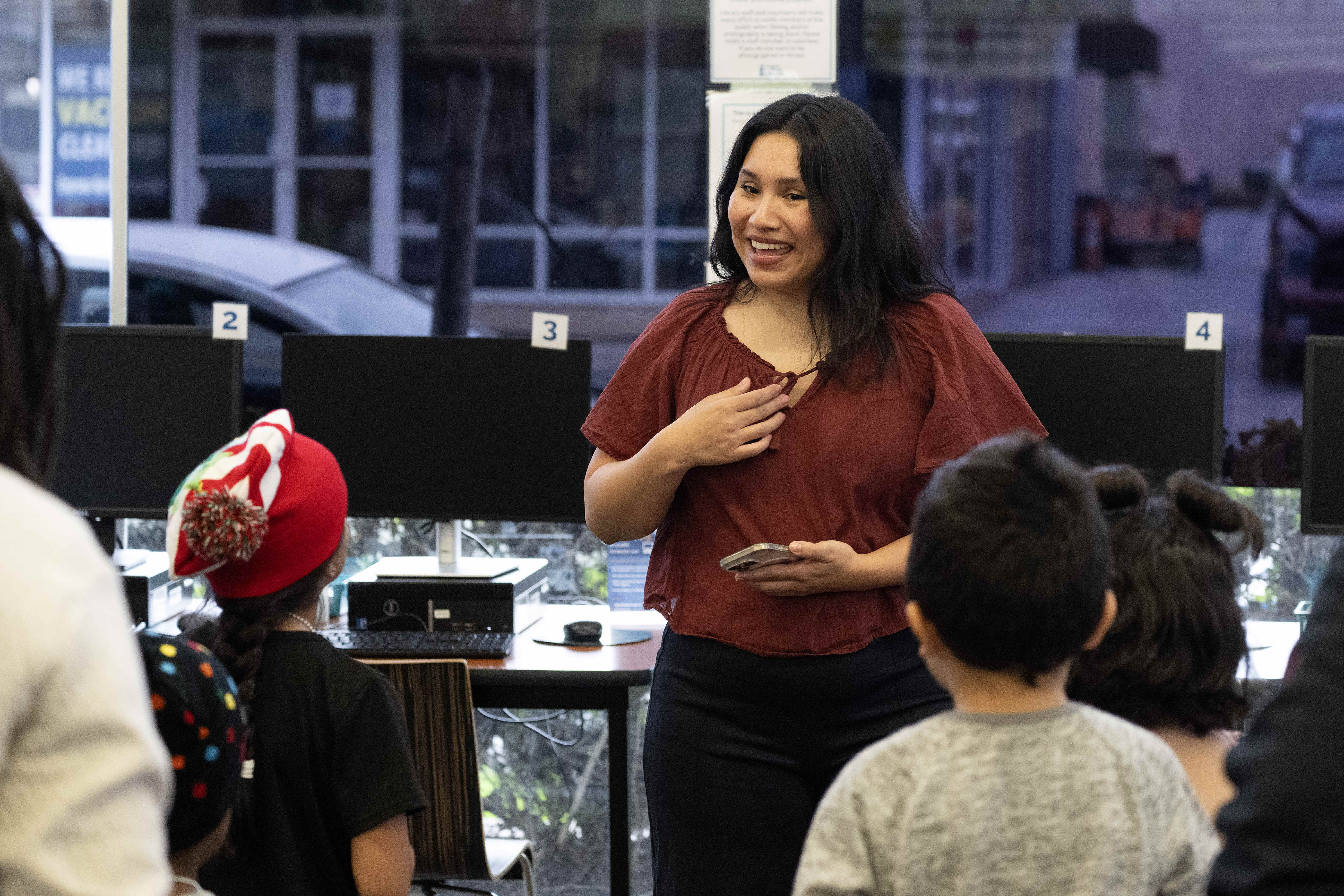 Jeanette Flores leads a dance class during a Noon Yearâs...