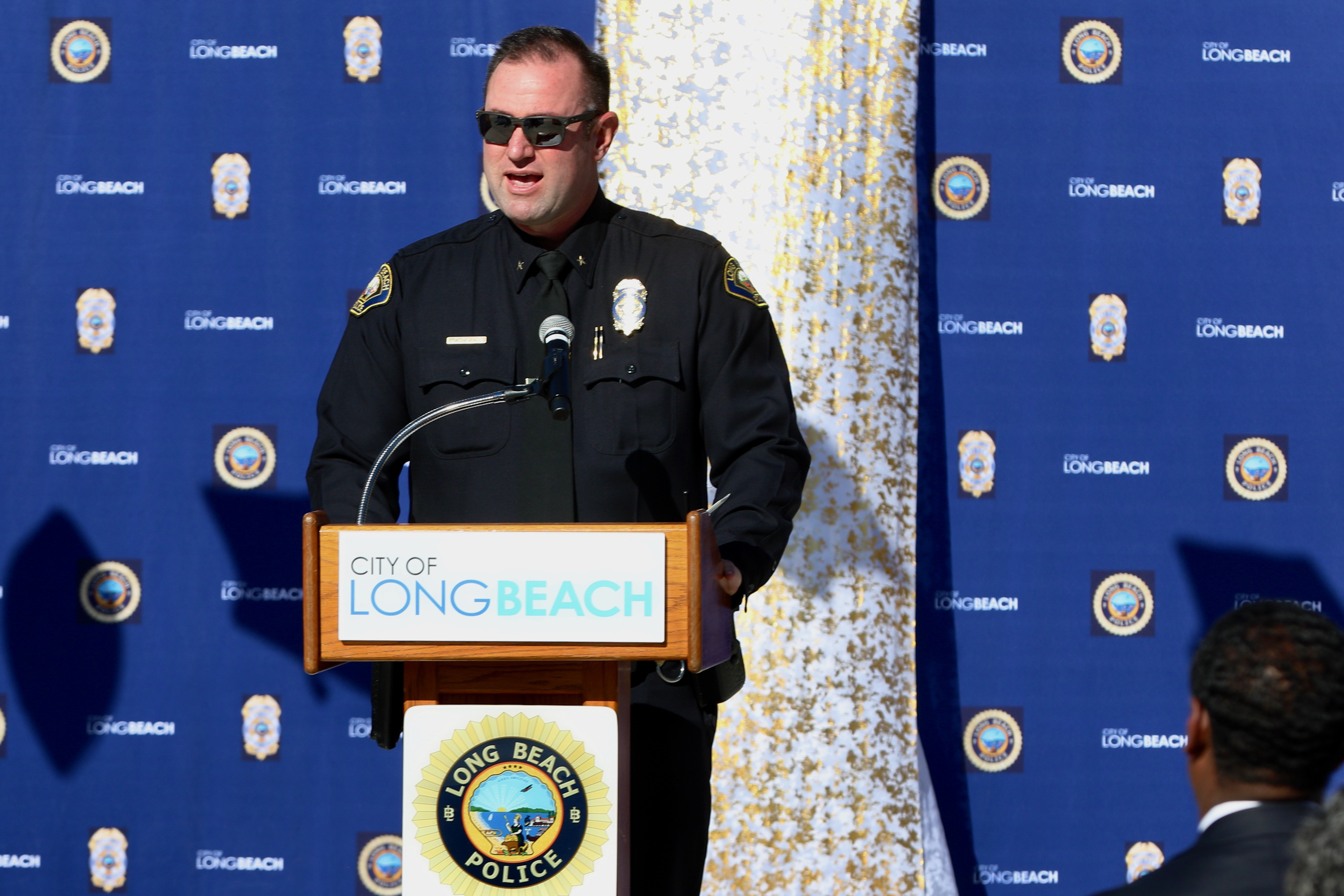 Long Beach Police Training Academy Commander Mike Richens addresses elected...