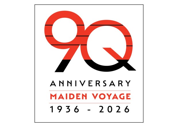 This year, the Queen Mary is celebrating 90 years since her maiden voyage in 1936. Part of the year-long anniversary celebration includes a commemorative logo. (Photo courtesy of the Queen Mary)