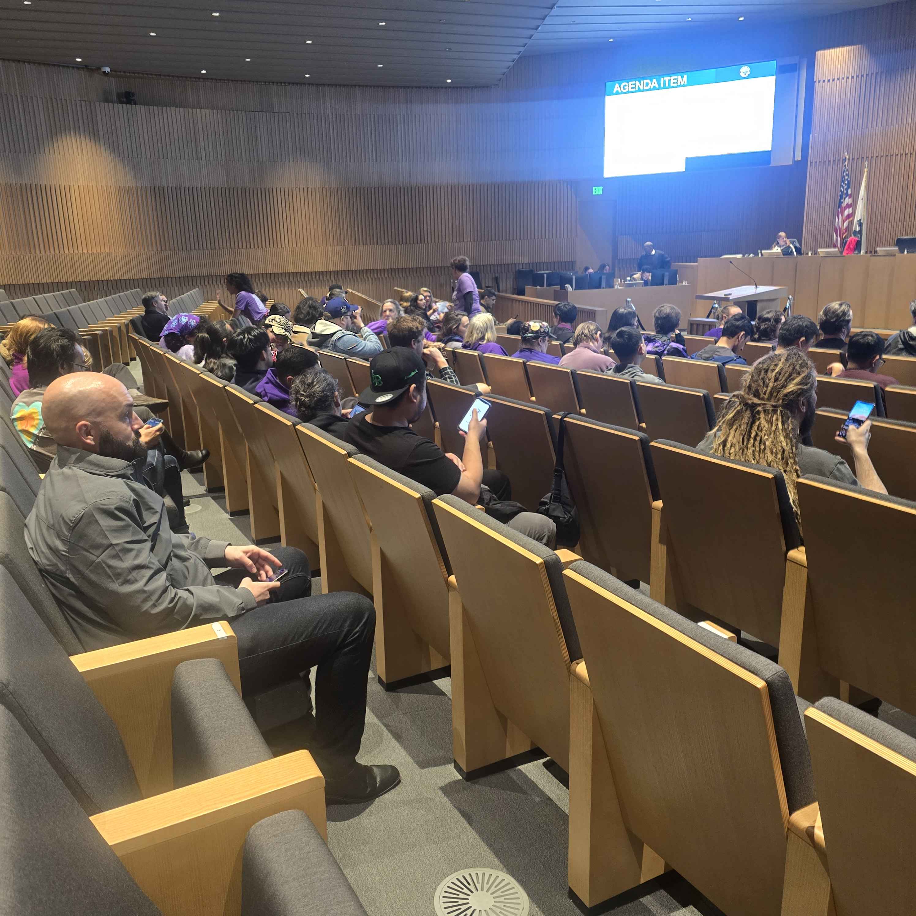 Members of RCV in the LBC outside watch the group’s...