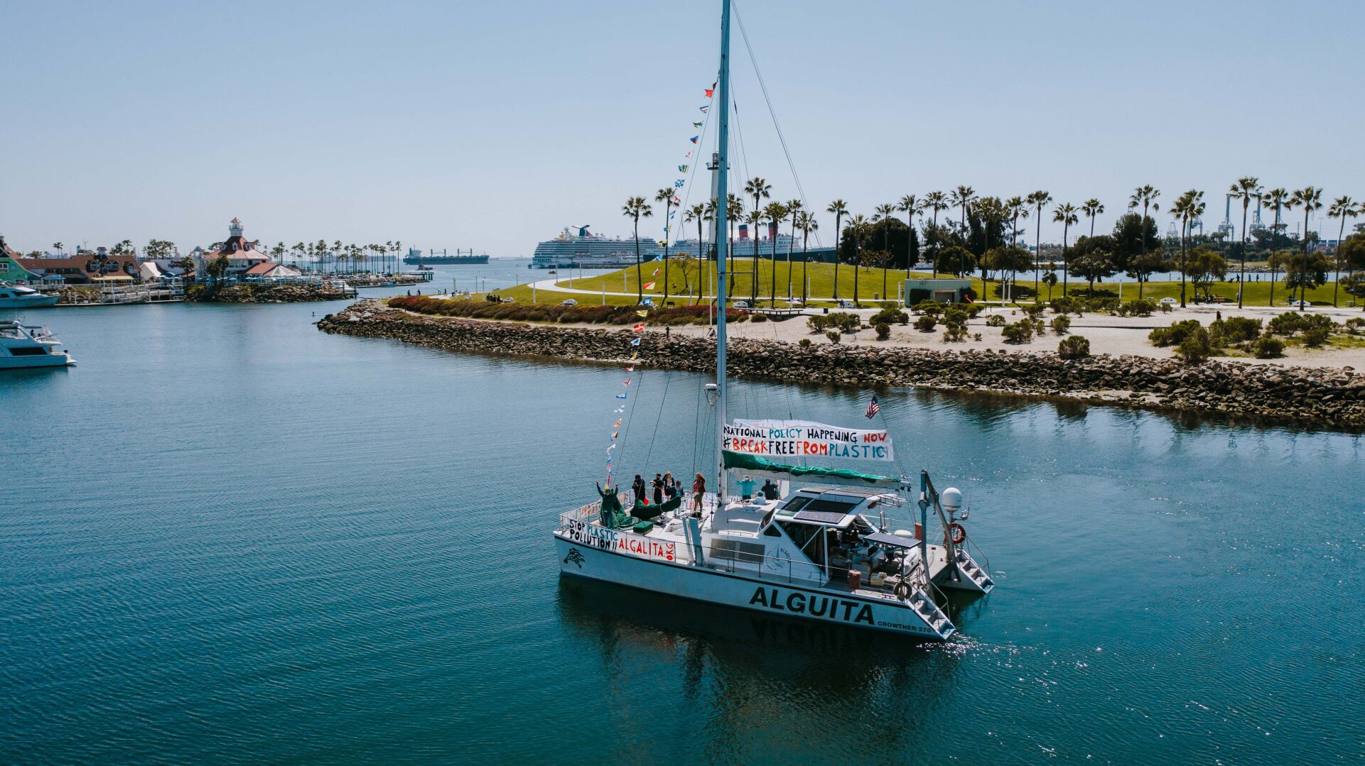 Members of Algalita, aboard Captain Charles Moore’s vessel, Alguita, cruised...