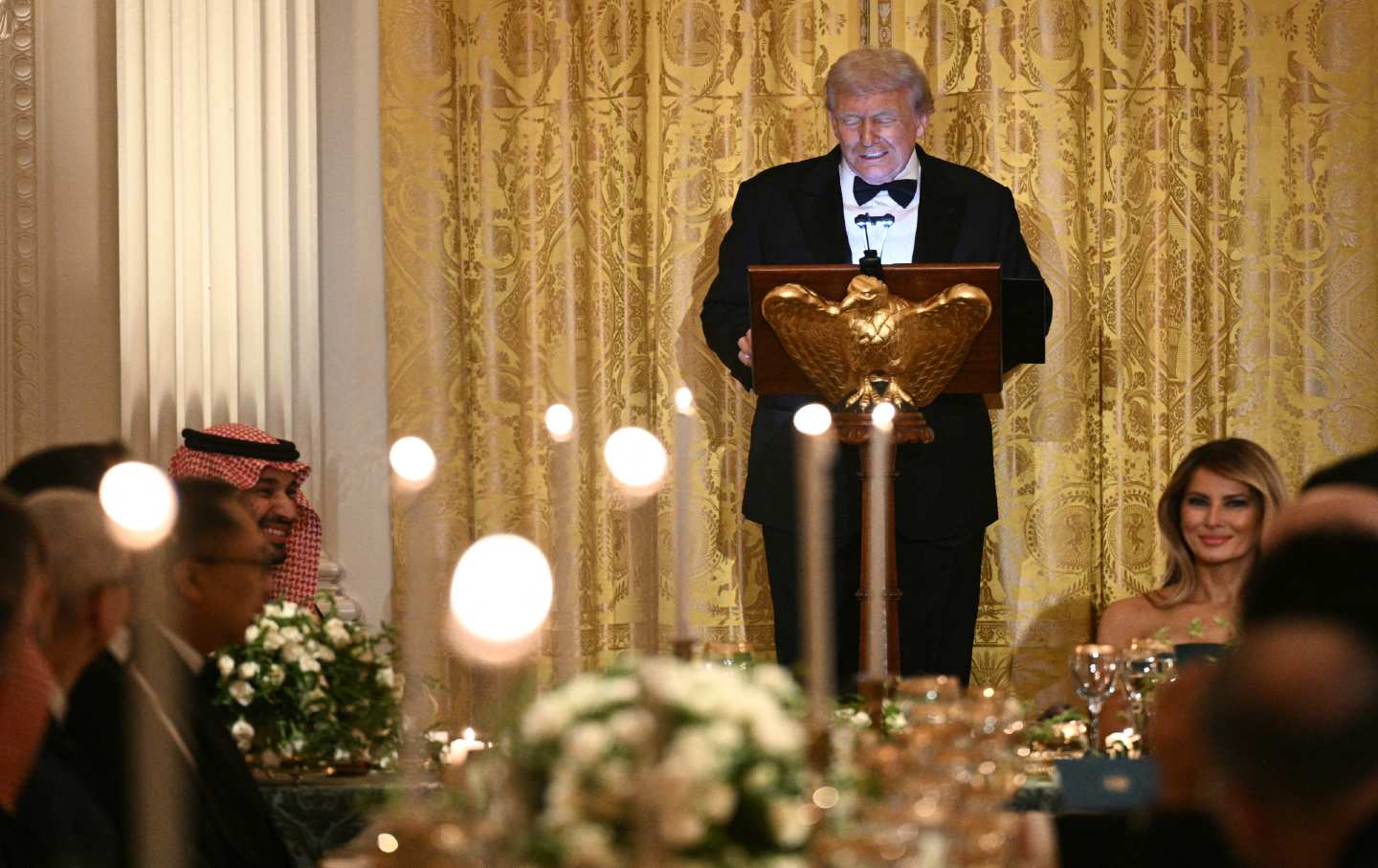 President Trump speaks at a November 18 dinner in honor of Saudi Prince Mohammed Bin Salman.