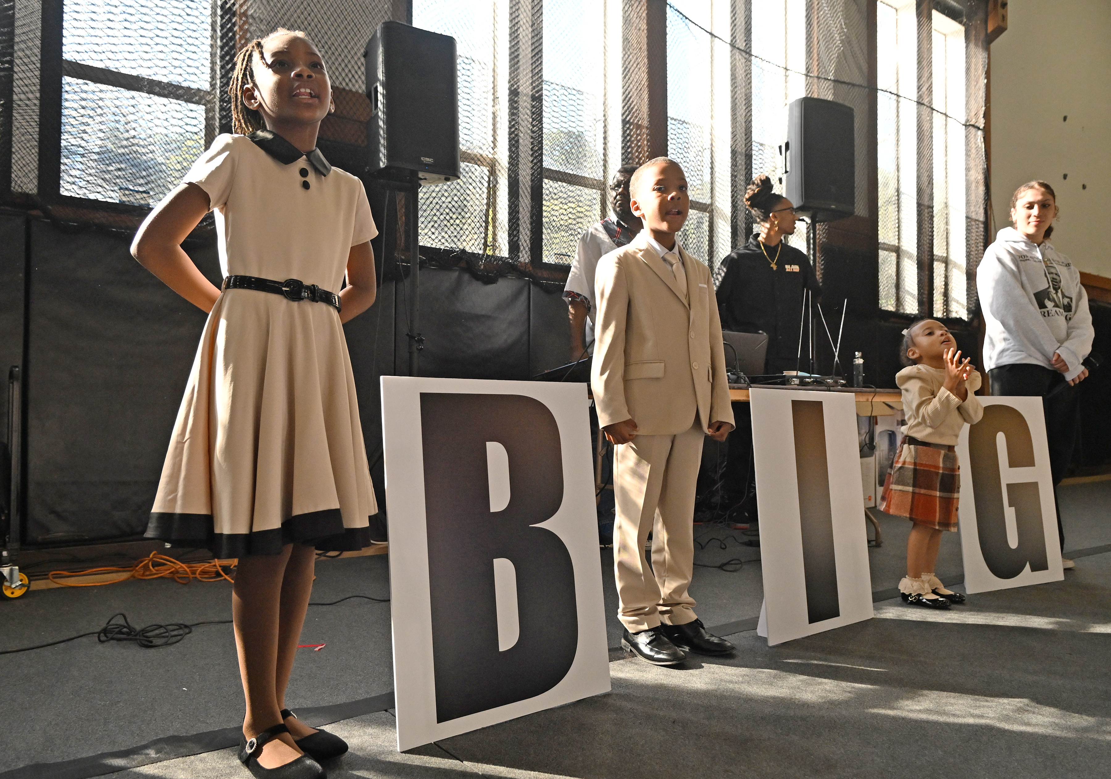 Kids from Performing Stars of Marin give their presentation during...
