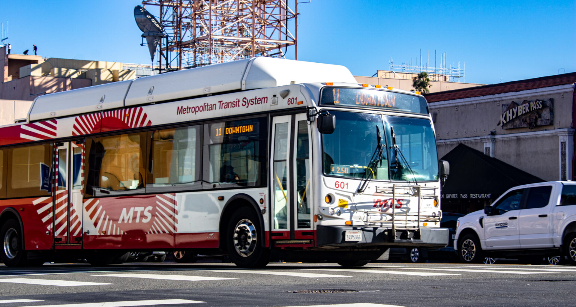 Metropolitan Transit System bus in Hillcrest heads to Downtown on Dec. 20, 2022.