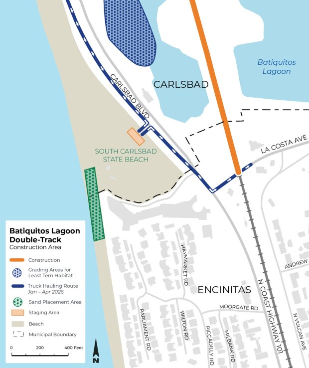 A map shows where sand will be added to Carlsbad's Ponto Beach.