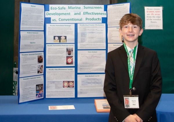 Martin Valkanov's "Eco-Safe Marine Sunscreen" won a first award at the 2025 Greater San Diego Science & Engineering Fair. (Yuliya Valkanov)