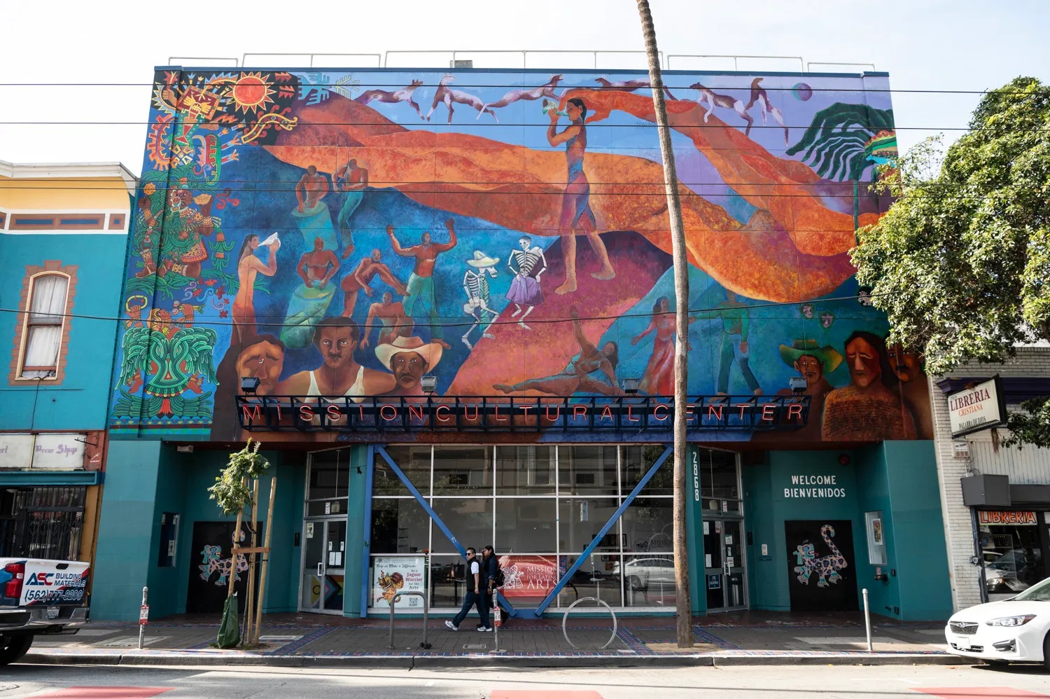 building facade with colorful mural