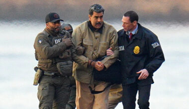 Venezuelan President Nicolás Maduro, in handcuffs, is closely escorted by U.S. federal agents after his arrival in New York on Jan. 5, 2026.