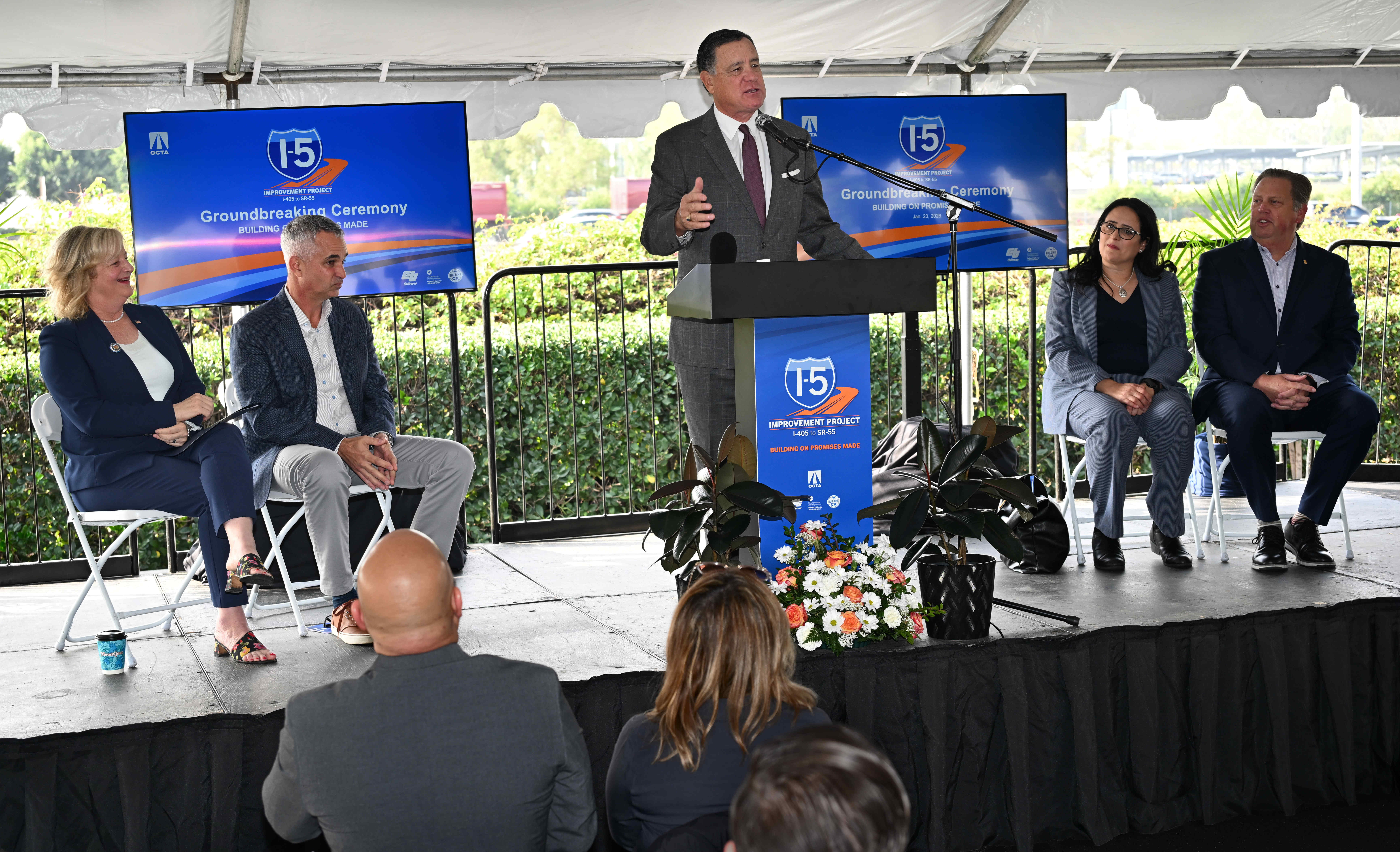 OCTA Director and O.C. Supervisor Don Wagner, center, speaks during...