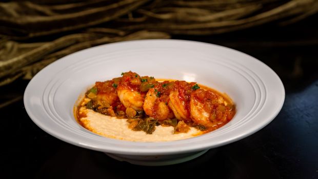 Shrimp and Grits available at Tiana's Palace in Disneyland during the 70th anniversary celebration. (Courtesy of Disneyland)