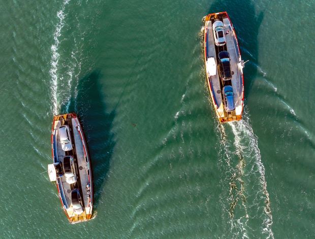 The Balboa Island Ferry carries cars from the Island to the Peninsula and back in Newport Beach in November. (Photo by Jeff Gritchen, Orange County Register/SCNG)