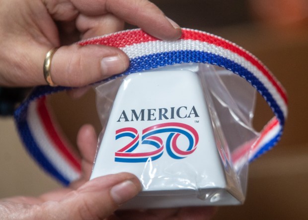An America 250 cowbell at Bevin Bells in East Hampton on Wednesday, Dec. 17, 2025. (Aaron Flaum/Hartford Courant)