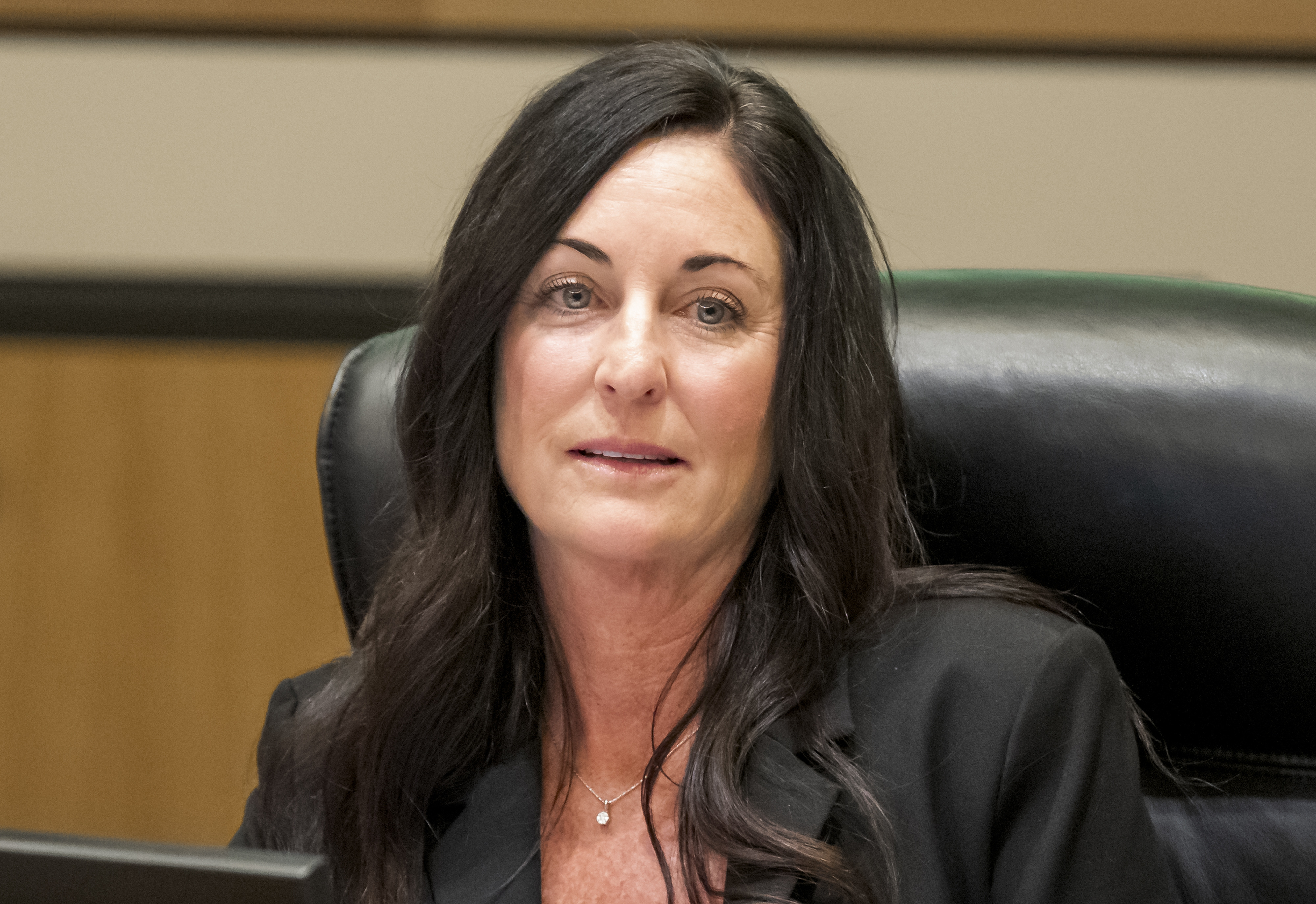 Brea Olinda Unified School District Board President Carrie Flanders during...