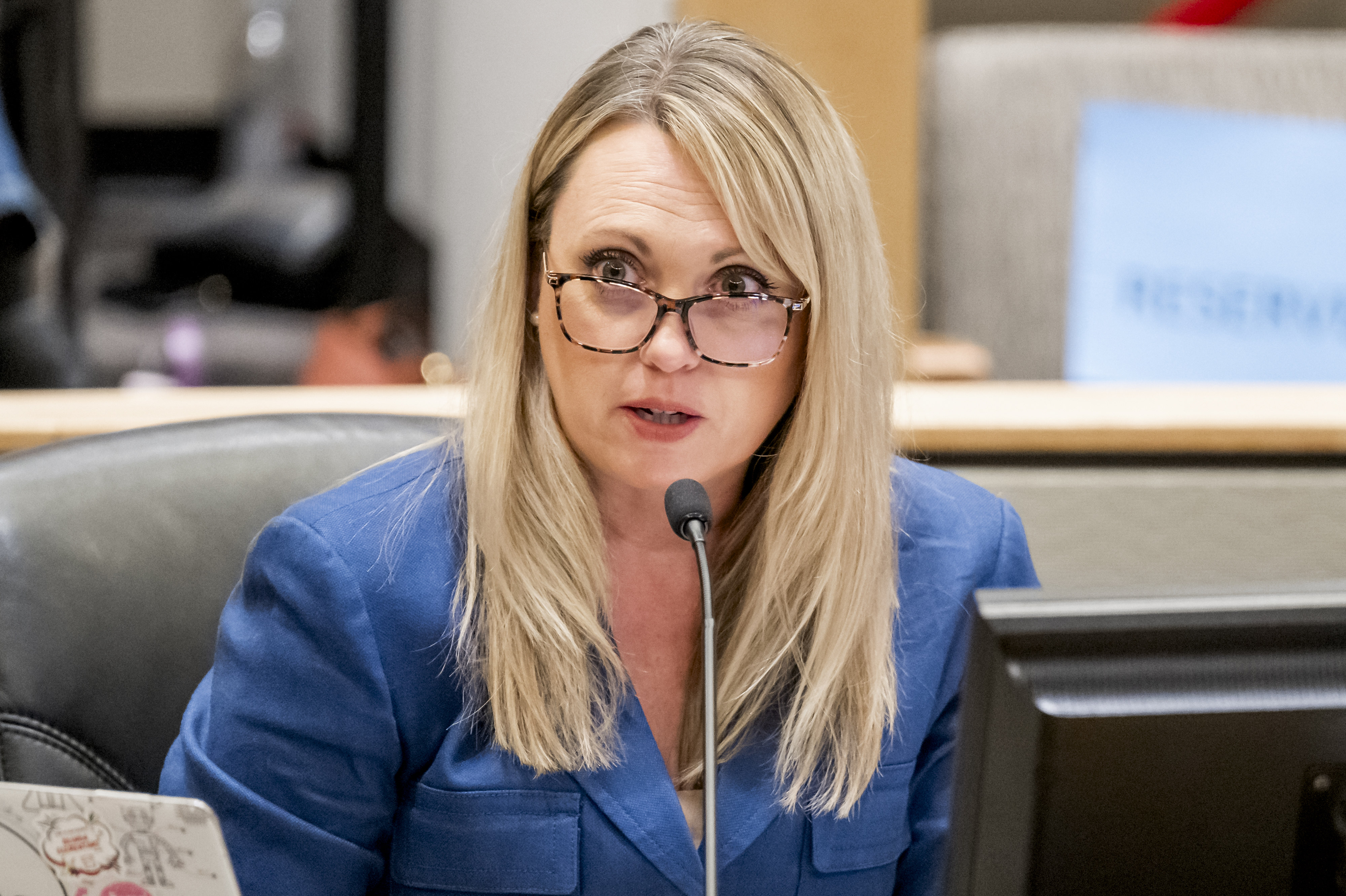 Brea Olinda Unified School District Superintendent Brinda Leon reads a...