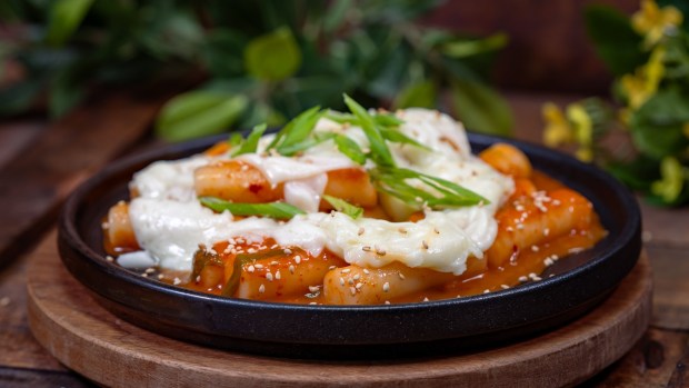 Tteokbokki Rice Cakes available at Hollywood Lounge and Studio Catering Co. during the 2026 Lunar New Year food festival at Disney California Adventure. (Courtesy of Disneyland)