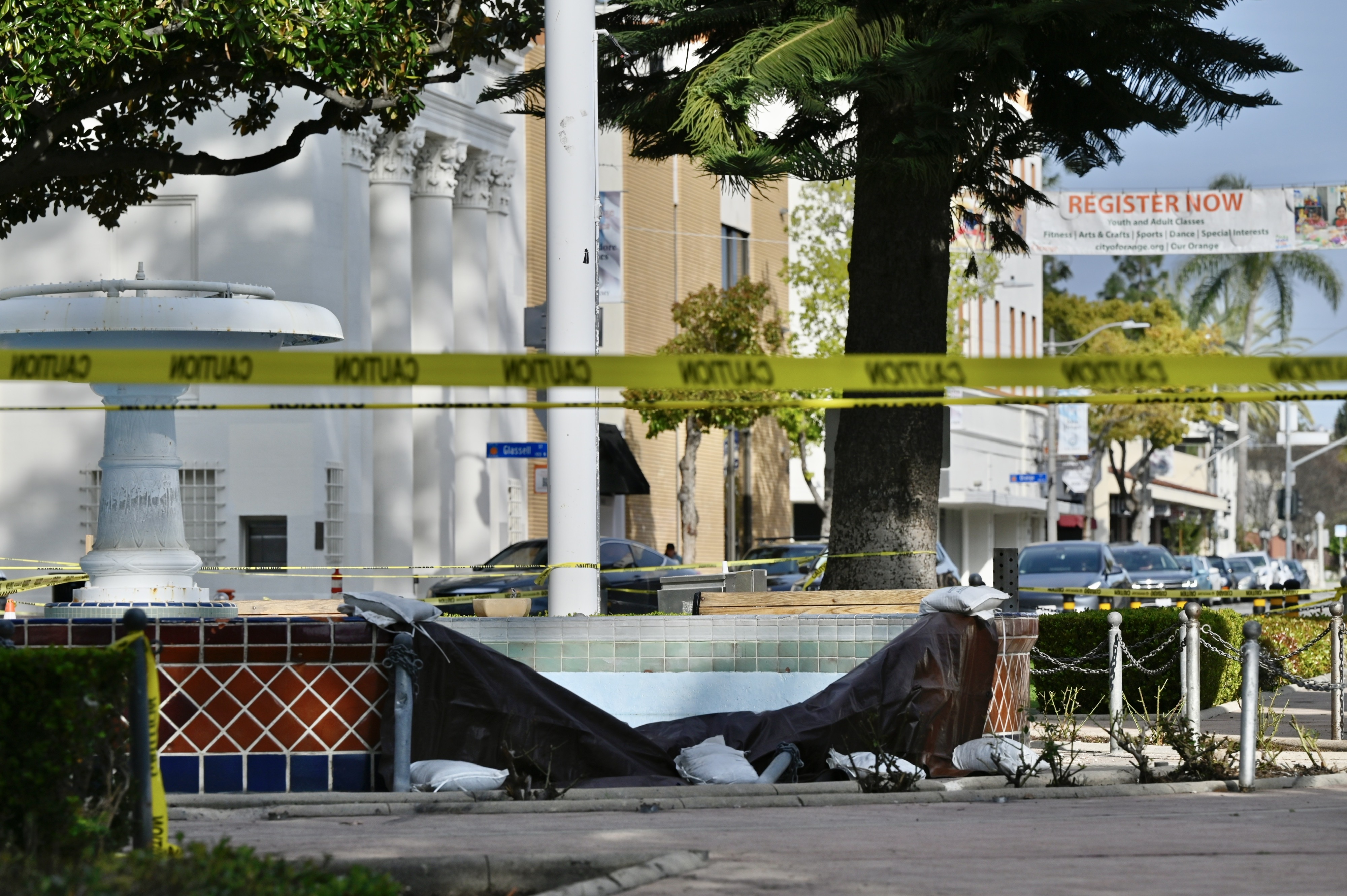 The fountain in the center of The Plaza was damaged...